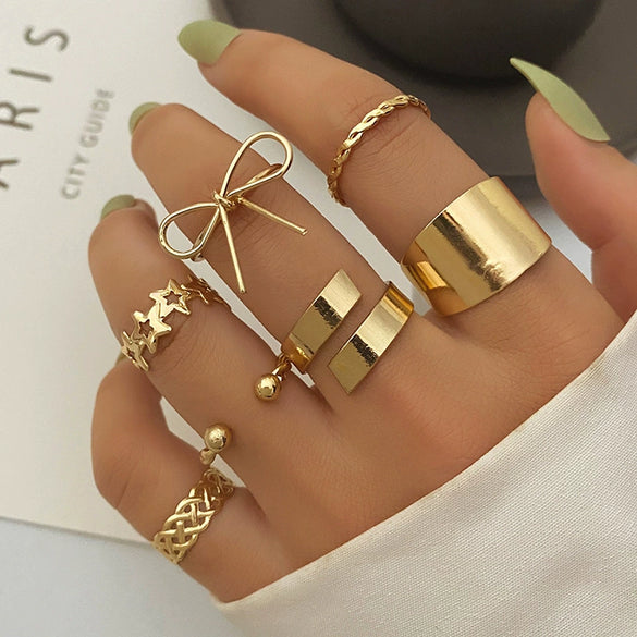 Alloy Retro Bow Fivepointed Star Twist Electroplated Unisex Finger Ring