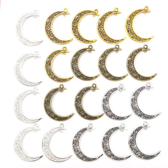 Alloy Retro Cut Out Moon Pendant Jewelry Accessories Electroplating Handmade Materials For Diy