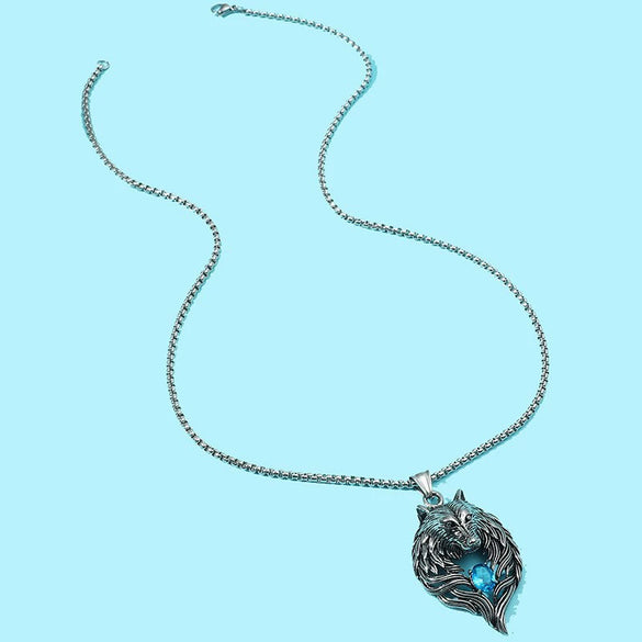 Alloy Retro Diamondencrusted Wolf Head Pendant Unisex Necklace With Pearl Chain And Electroplating Treatment