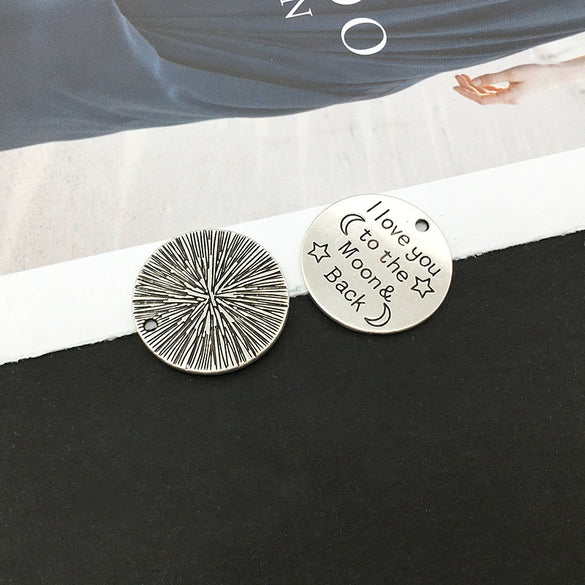 Alloy Retro English Letter Round Tag Pendant Jewelry Accessories For Necklace And Bracelet With Electroplating