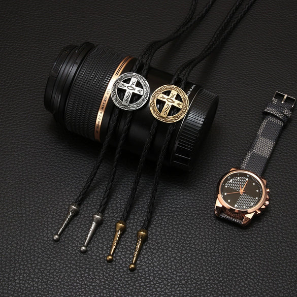 Alloy Retro Geometric Cross Bolo Tie Shirt Chain Necklace