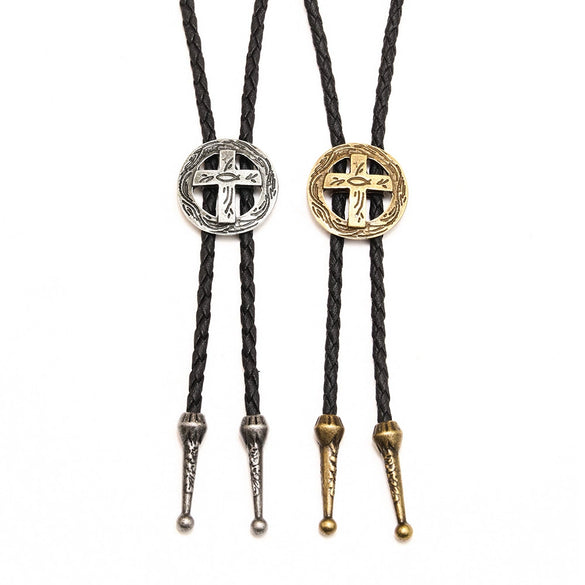 Alloy Retro Geometric Cross Bolo Tie Shirt Chain Necklace