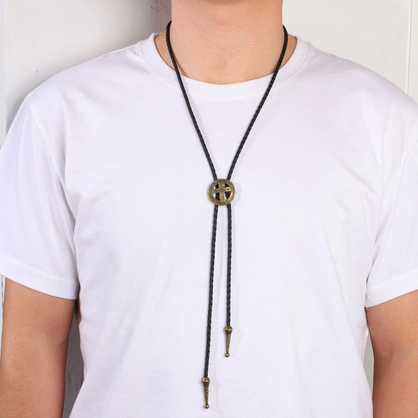 Alloy Retro Geometric Cross Bolo Tie Shirt Chain Necklace