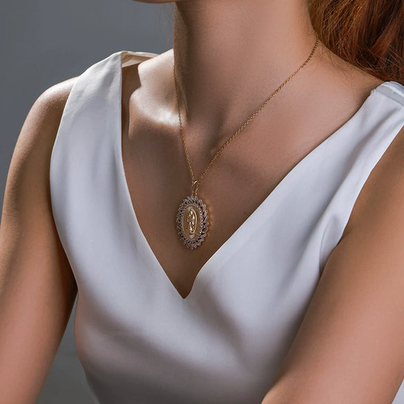 Alloy Retro Geometric Electroplated Zircon Inlaid Pendant