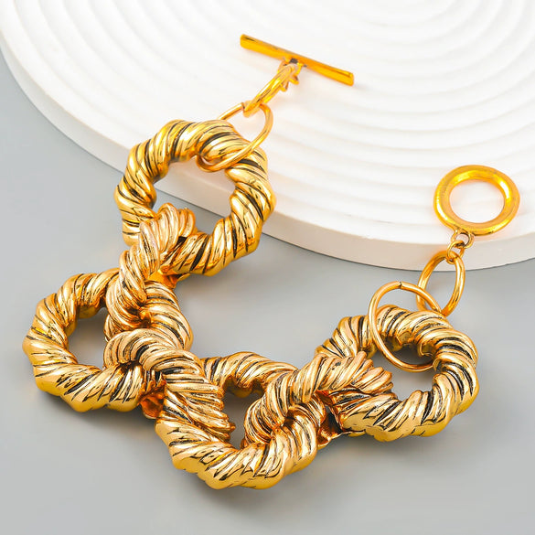 Alloy Retro Geometric Jewelry Set For Women Including Earrings Bracelet And Necklace With Electroplating