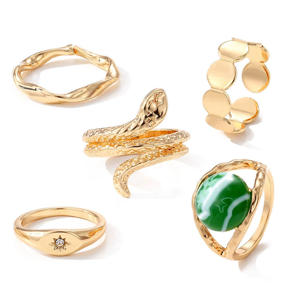 Alloy Retro Geometric Snakeshaped Diamond Ring 5Piece Set For Women