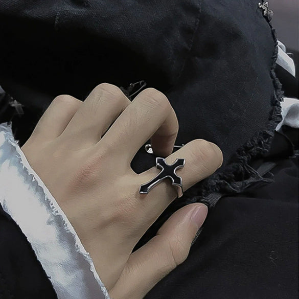 Alloy Retro Gothic Cross Open Ring Electroplated Unisex Jewelry