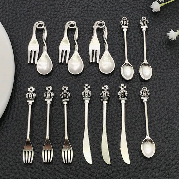 Alloy Retro Jewelry Accessories Pendant With Stereo Crown Knife Fork Spoon Electroplating Design For Diy