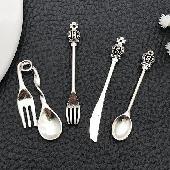 Alloy Retro Jewelry Accessories Pendant With Stereo Crown Knife Fork Spoon Electroplating Design For Diy