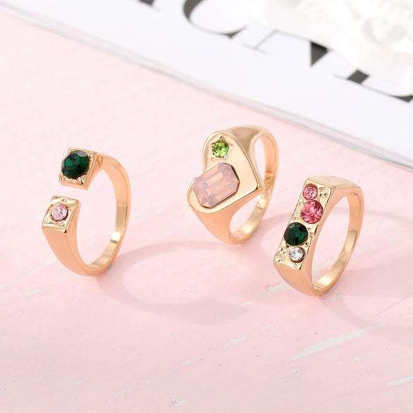 Alloy Retro Love Square Rhinestone Heart Diamond Ring Unisex