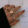 Alloy Retro Love Square Rhinestone Heart Diamond Ring Unisex
