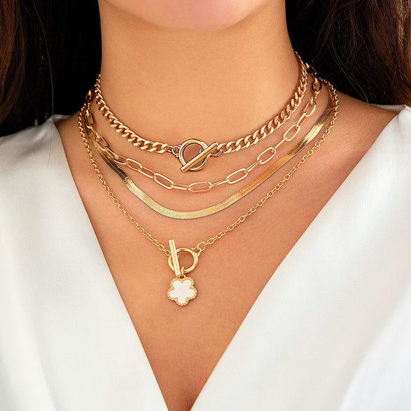 Alloy Retro Snake Bone Chain Five Leaf Clover Geometric Pattern Electroplated Women's Hip Hop Punk Necklace Set