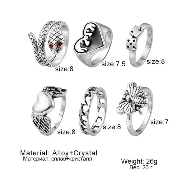 Alloy Retro Snake Love Geometric Ring Set With Electroplating For Women