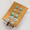 Alloy Retro Turquoise Inlaid Flower Heart Geometric Earrings Set
