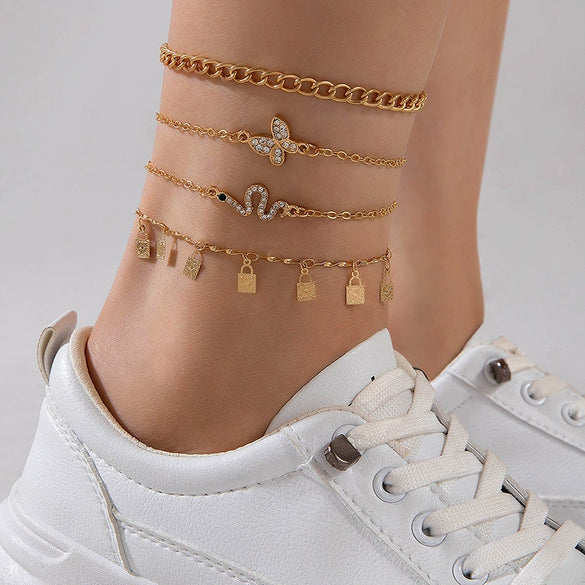 Alloy Rhinestone Anklet Geometric Style Unisex Foot Decoration