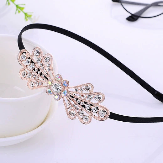 Alloy Rhinestone Bow Hairband For Children Electroplated Hair Accessories