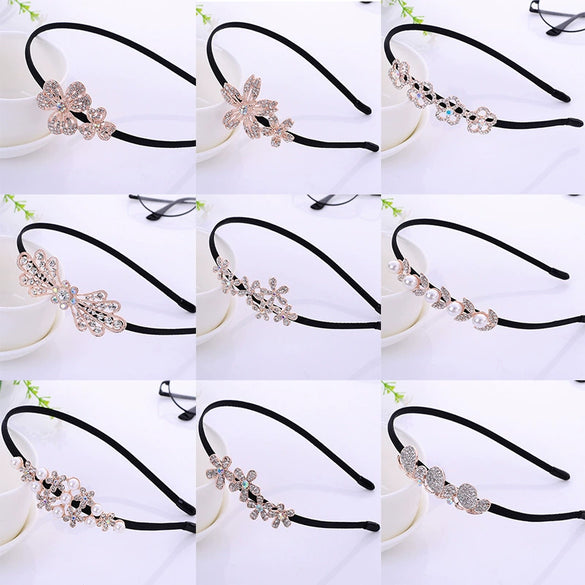 Alloy Rhinestone Bow Hairband For Children Electroplated Hair Accessories