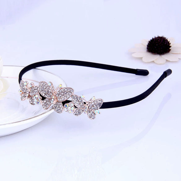 Alloy Rhinestone Bow Hairband For Children Electroplated Hair Accessories