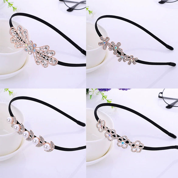 Alloy Rhinestone Bow Hairband For Children Electroplated Hair Accessories