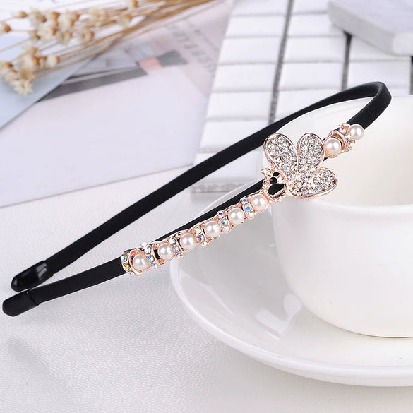 Alloy Rhinestone Bow Hairband For Children Electroplated Hair Accessories