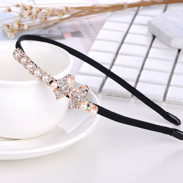 Alloy Rhinestone Bow Hairband For Children Electroplated Hair Accessories