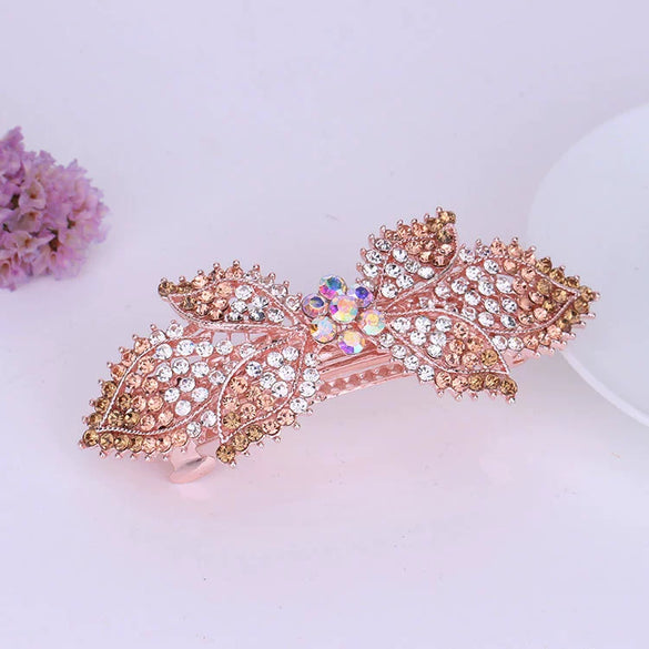 Alloy Rhinestone Bow Hairpin For Women Electroplated Hair Accessories