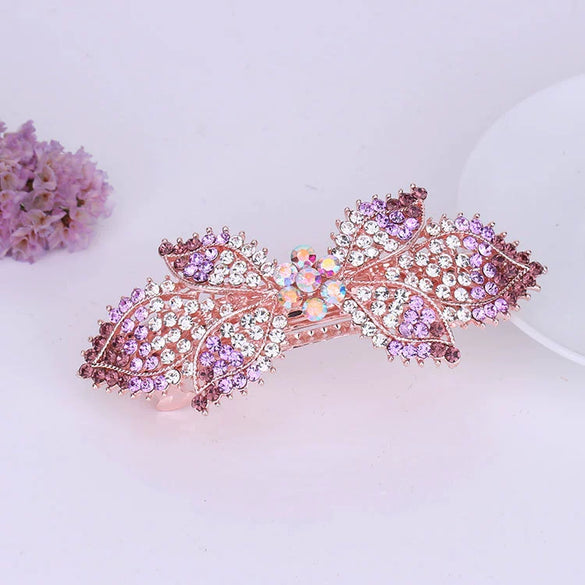 Alloy Rhinestone Bow Hairpin For Women Electroplated Hair Accessories