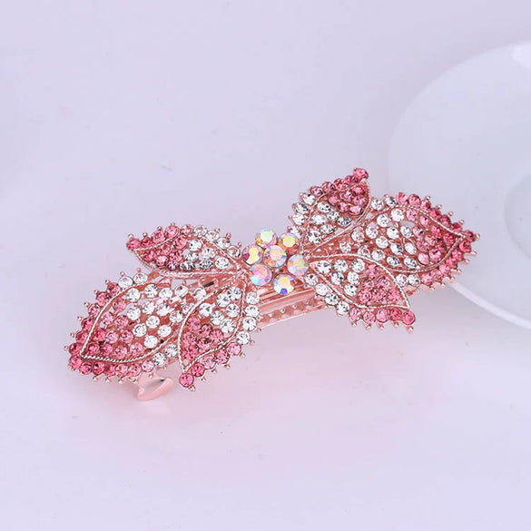 Alloy Rhinestone Bow Hairpin For Women Electroplated Hair Accessories
