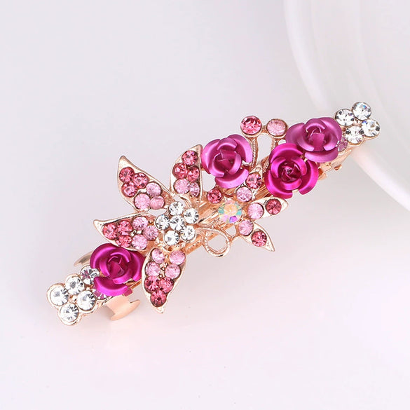 Alloy Rhinestone Bow Pearl Flower Crystal Hairpin For Women Electroplated Hair Accessory