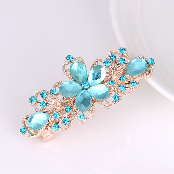 Alloy Rhinestone Bow Pearl Flower Crystal Hairpin For Women Electroplated Hair Accessory