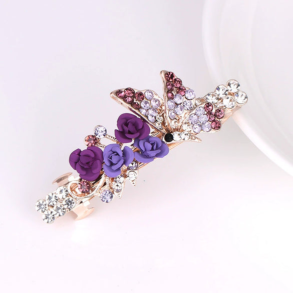 Alloy Rhinestone Bow Pearl Flower Crystal Hairpin For Women Electroplated Hair Accessory