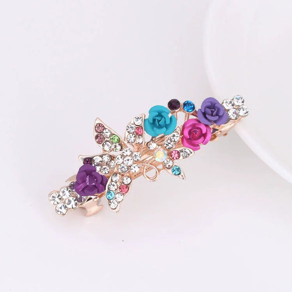 Alloy Rhinestone Bow Pearl Flower Crystal Hairpin For Women Electroplated Hair Accessory