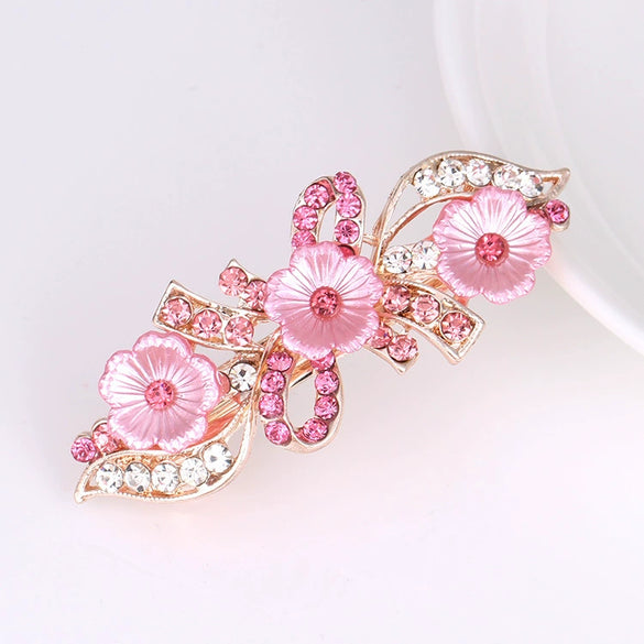 Alloy Rhinestone Bow Pearl Flower Crystal Hairpin For Women With Electroplating