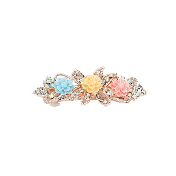 Alloy Rhinestone Bow Pearl Flower Crystal Hairpin For Women With Electroplating