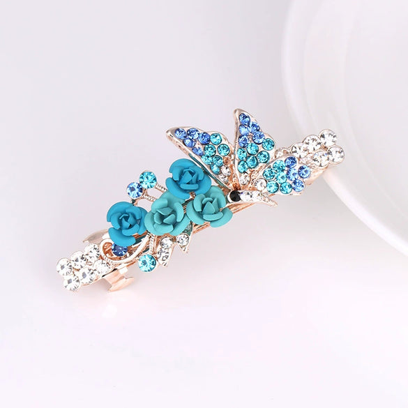 Alloy Rhinestone Bow Pearl Flower Crystal Hairpin For Women With Electroplating