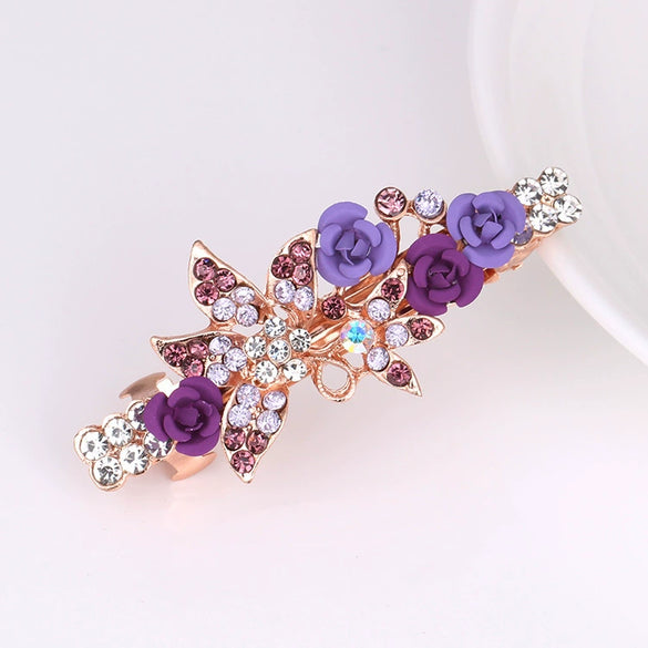 Alloy Rhinestone Bow Pearl Flower Crystal Hairpin For Women With Electroplating
