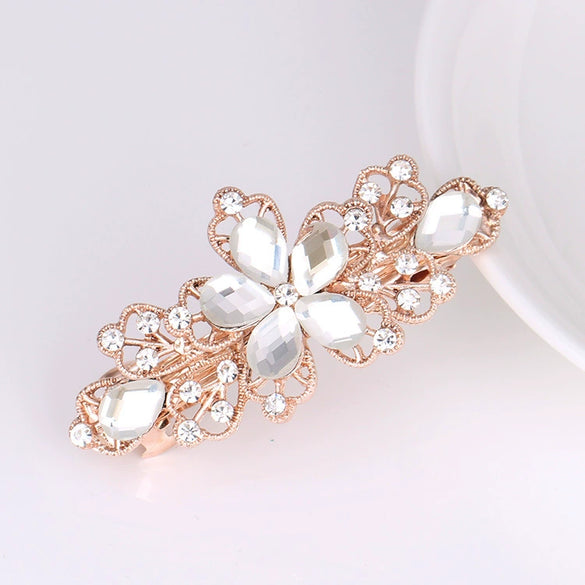 Alloy Rhinestone Bow Pearl Flower Crystal Hairpin For Women With Electroplating