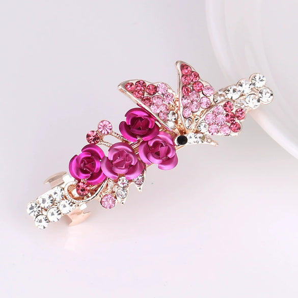 Alloy Rhinestone Bow Pearl Flower Crystal Hairpin For Women With Electroplating