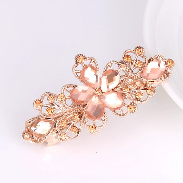 Alloy Rhinestone Bow Pearl Flower Crystal Hairpin For Women With Electroplating