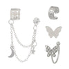 Alloy Rhinestone Butterfly Hollow Nonperforated Cartilage Earrings Electroplating Star And Moon Integrated Chain Ear Clip For Women Styling With Animals Zodiac Pattern