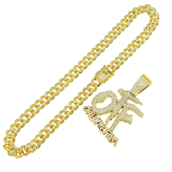 Alloy Rhinestone Diamond Alphabet Cuban Chain Men's Hiphop Pendant Necklace