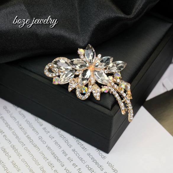 Alloy Rhinestone Flower Brooch Electroplated Jewelry For Women