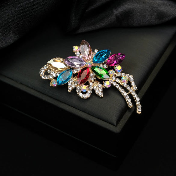 Alloy Rhinestone Flower Brooch Electroplated Jewelry For Women