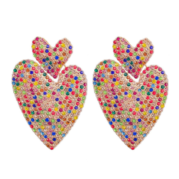 Alloy Rhinestone Heartshaped Colored Diamond Earrings For Women
