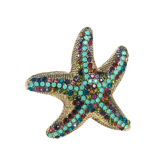 Alloy Rhinestone Inlaid Starfish Geometric Brooch For Women Natural Style Decorative Pin