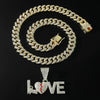 Alloy Rhinestone Letter Love Pendant Necklace For Men Cuban Chain Style Diamond Design
