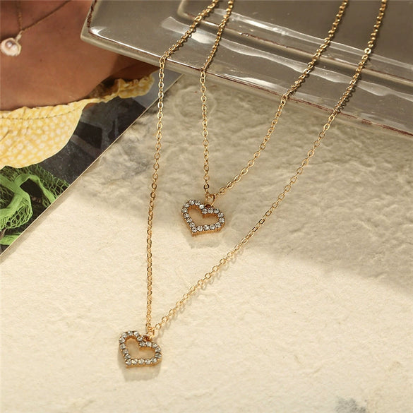 Alloy Rhinestone Microinlay Love Peach Heart Necklace 2Piece Set With Ochain