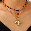 Alloy Rice Bead Gothic Halloween Skull Pendant Necklace Handmade With Geometric Pattern