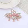 Alloy Rose Gold Plated Butterfly Cat's Eye Stone Horizontal Clip Tassel Hairpin For Women