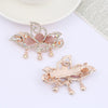 Alloy Rose Gold Plated Butterfly Cat's Eye Stone Horizontal Clip Tassel Hairpin For Women